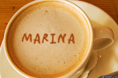 Марина! Надпись в чашечке кофе